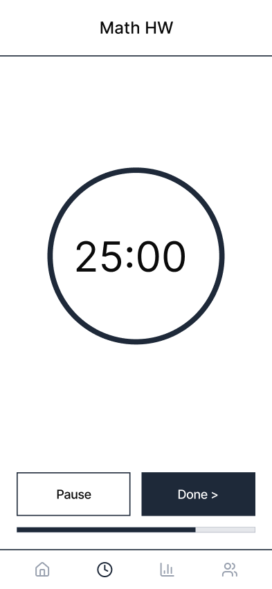 Minimalist mobile wireframe sketch showing simple toggle switches for focus modes, monochrome grey tones